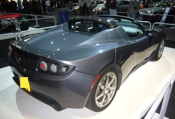 A first-generation Tesla Roadster from 2008, seen from the rear